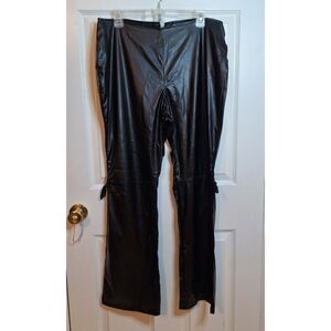 Rave 4 Real Vintage Y2K Black Faux Leather Pants Low Rise Flare Goth Size 15